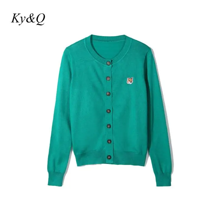 Женский трикотажный кардиган с вышивкой лисы однобортный Кардиган длинным