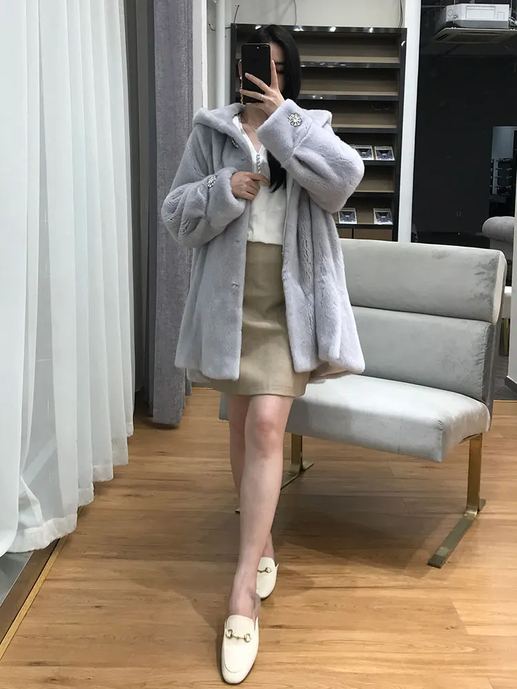 Real Mink Coat Fur Women Winter Jacket Natural Fur Coats and Jackets Women Hooded Luxury Coat Chaquetas Mujer 2021 W072 KJ3983