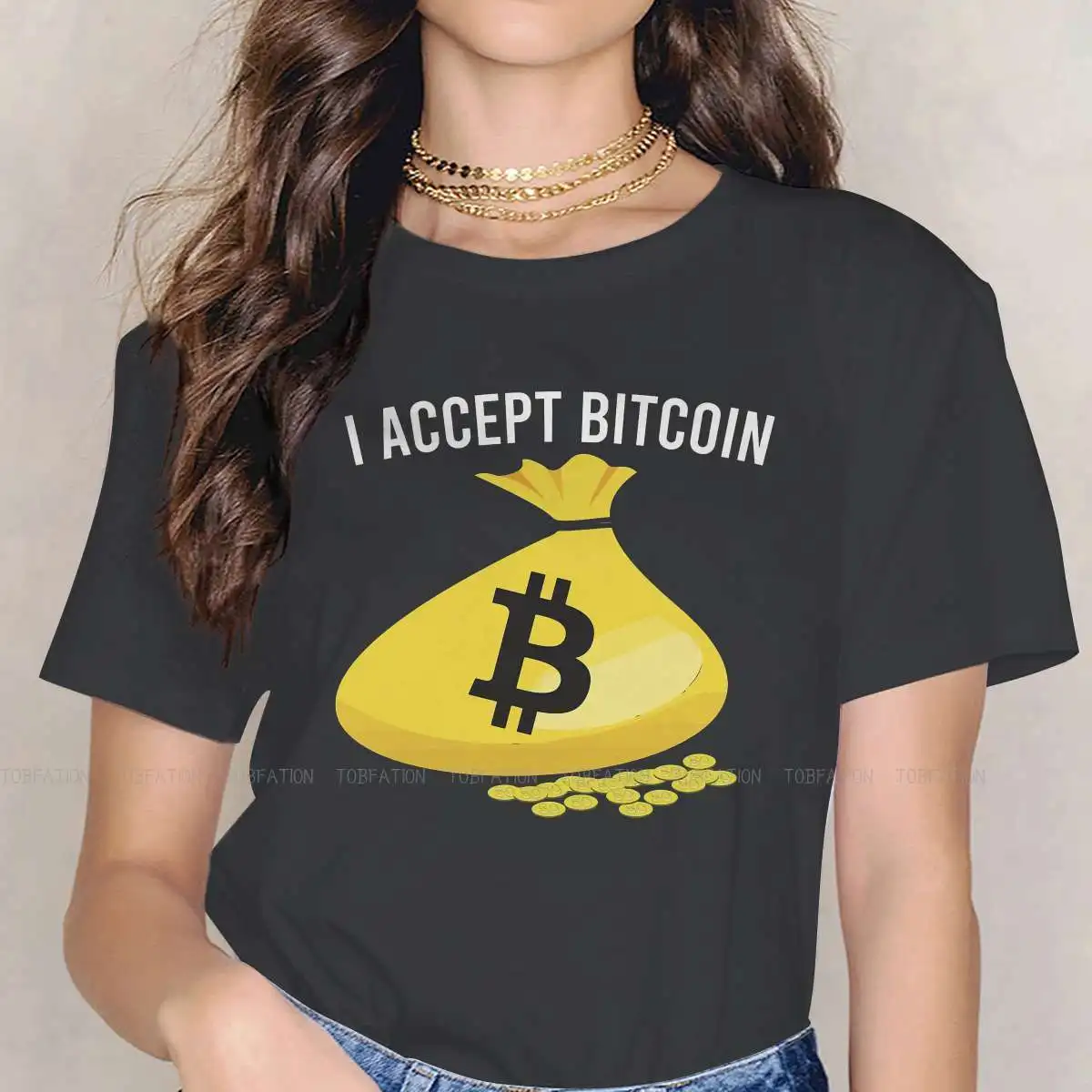 

Bitcoin TShirt for Woman Girl I Accept Summer Tee T Shirt 5XL Trendy Fluffy