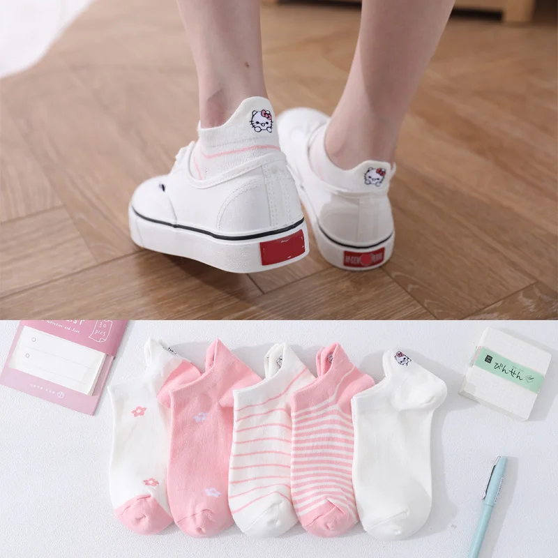 5 пар/компл. каваи вышивка милый кот женские носки хлопок клубника ретро цвет