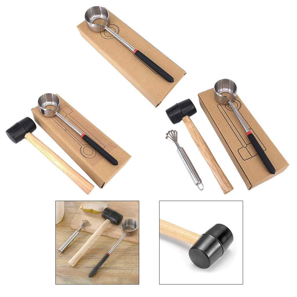 

Coconut Opener Tool Set for Young Coconut Opening Rubber Mallet with Handle