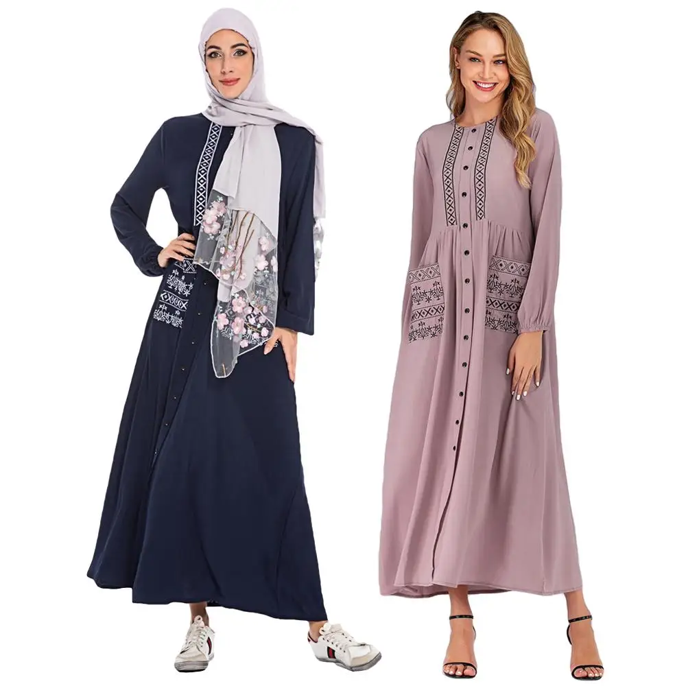 Длинное платье в мусульманском стиле Дубай, свободное женское платье макси, женское платье-кафтан, коктейльное платье в этническом стиле с ...