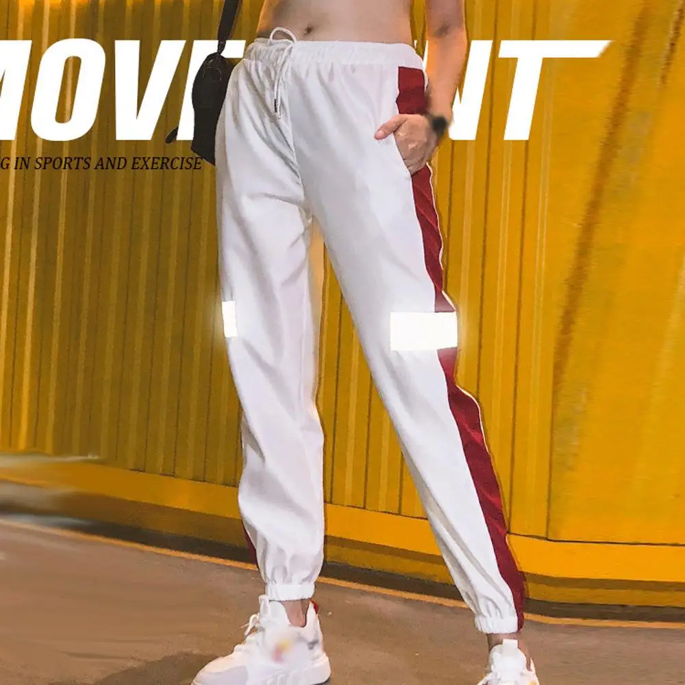 Женские брюки в полоску корейские свободные Светоотражающие Брюки уличная мода