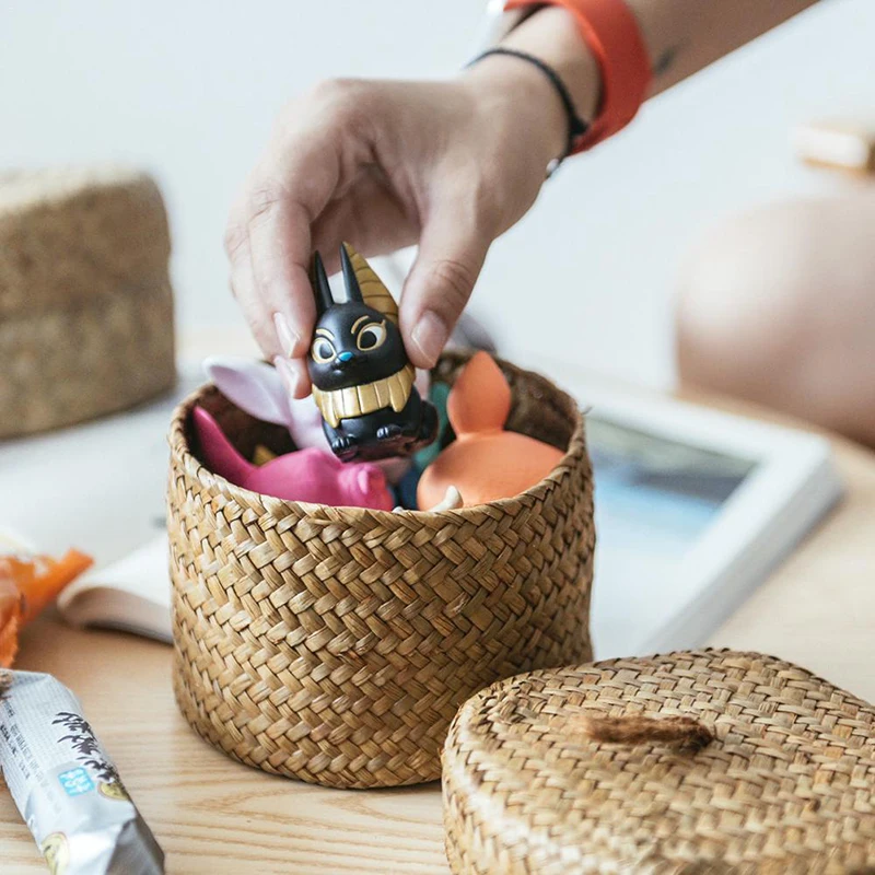 Водоросли Плетеный корзина с крышкой Цветочная композиция для украшений мини