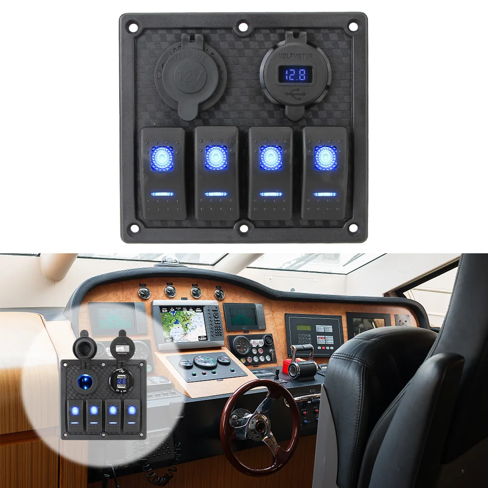 

4 Gang Switch Panel For Car Auto Marine 5V 4.8A Dual USB Port Interior Parts Circuit Digital Voltmeter Socket Charger