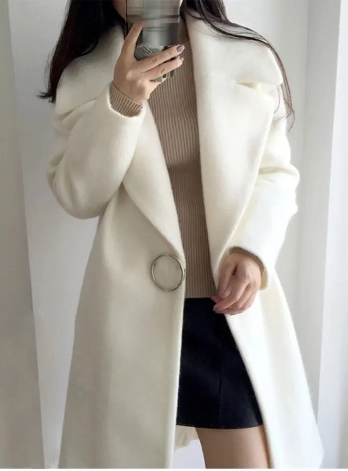 New Thin Wool Blend Coat Women Long Sleeve Turn-down Collar Outwear Jacket Casual Autumn Winter Elegant Overcoat Leisure