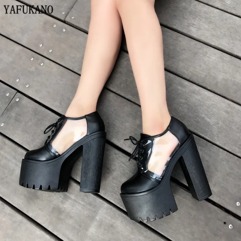 Пикантные прозрачные женские туфли лодочки на высоком квадратном каблуке 14 см