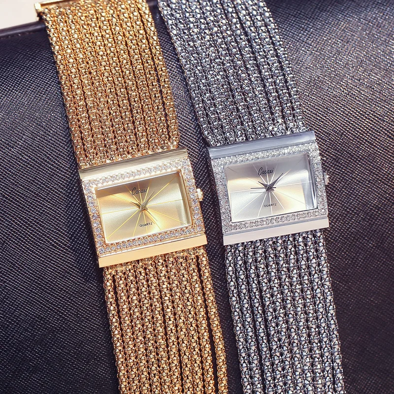 Hot Sale Fashion Wrist Watches For Women Square Bracelet Golden Women's Watches Diamond Women Quartz Watches Ladies Steel