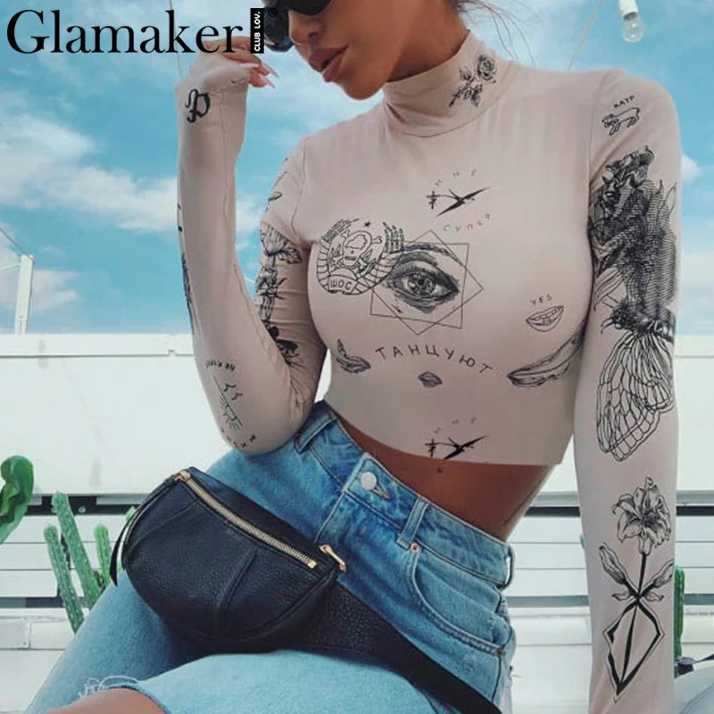 Женская блузка со стоячим воротником Glamaker модная уличная укороченная с длинным