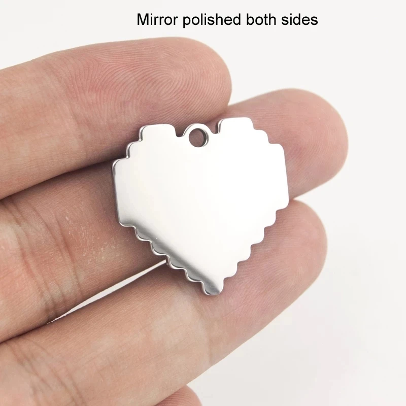 

100% Stainless Steel Heart Charm Blank For Engrave Rose Gold/Gold/Silver Color Metal Sawtooth Heart Charms Mirror Polished 50pcs