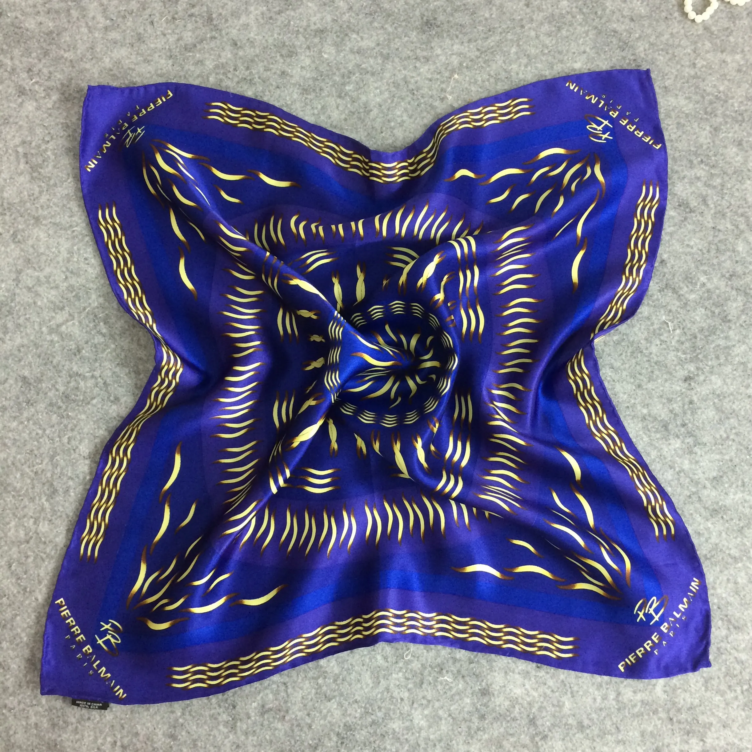 Женский маленький квадратный шарф из 100% шелка синий платок для волос 50x50 см 19 6 &quotx