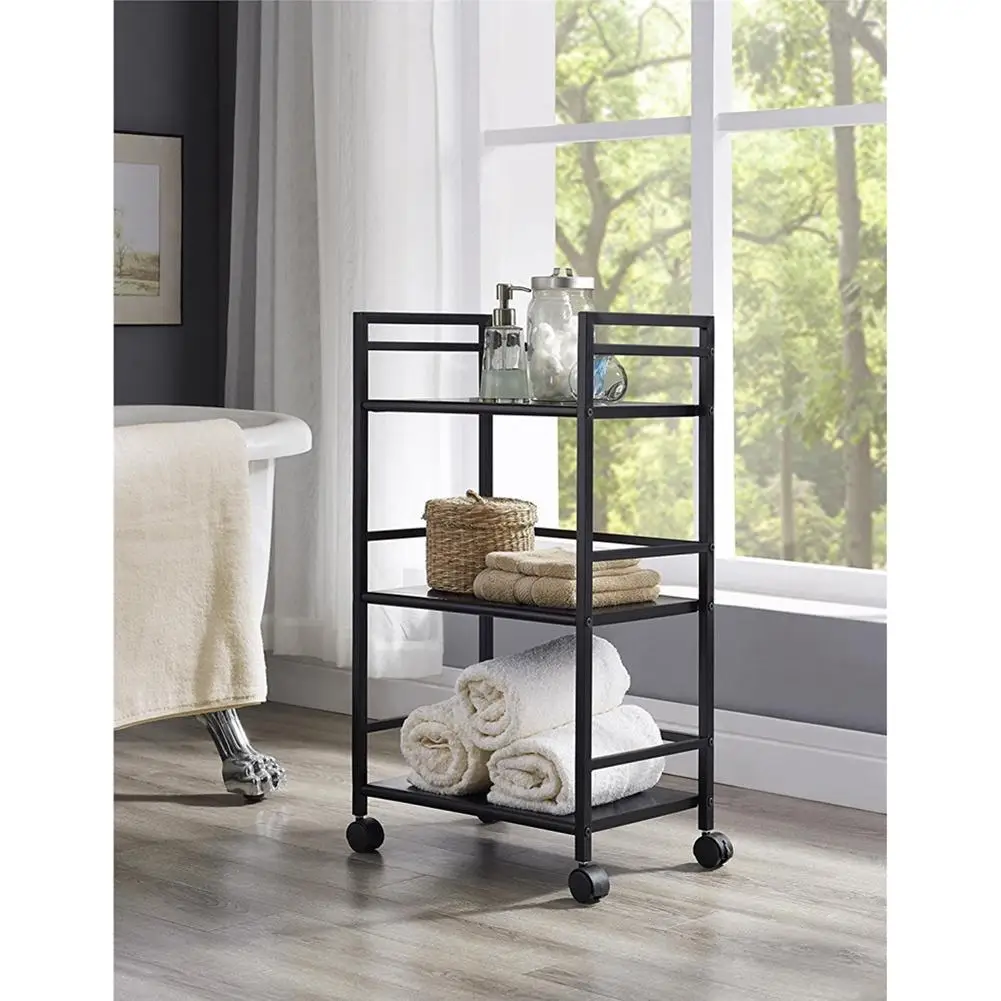 

3 Tiers Multi-functional Rolling Cart U-shape Supports on Wheel Casters Storage Rack Black