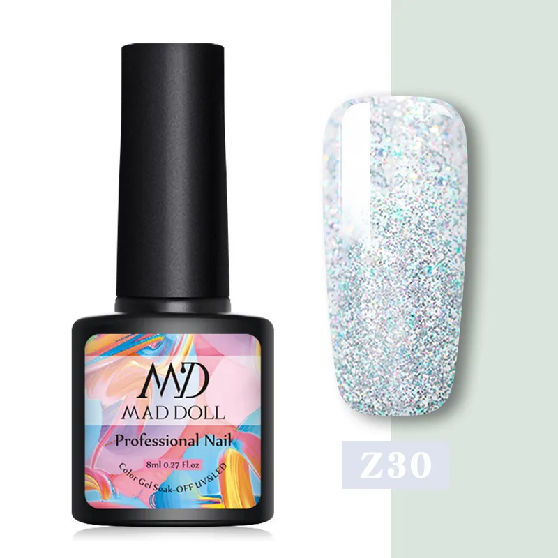 Z30 MAD DOLL, 8 мл, блестящий гель, матовый лак для ногтей, розовое золото, блестящий лак, замочить от УФ-ногтей, Гель-лак - Цвет: Z30