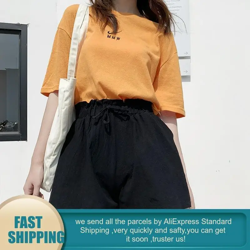 Шорты женские из хлопка и льна с завышенной талией свободные брюки широкими