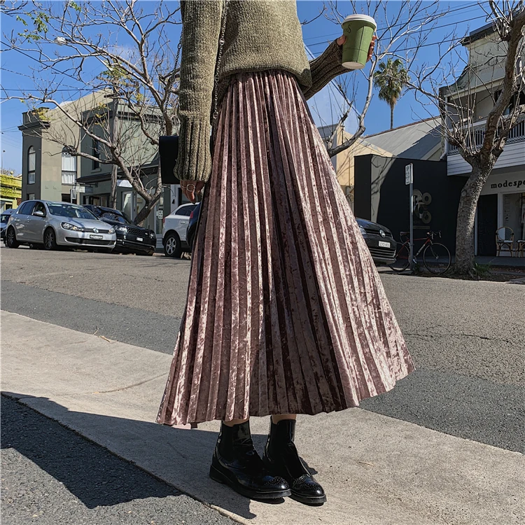 Осень зима сверкающие бархатные большие юбки свинг 2019 повседневная однотонная