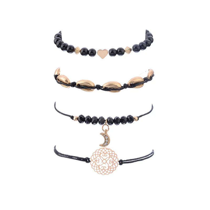 Комплект женских браслетов с бусинами подвеской в виде цветка и Луны | Украшения