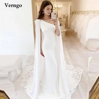 verngo elegant mermaid wedding dress one shoulder long cape tail lace applique chapel train bridal party dresses