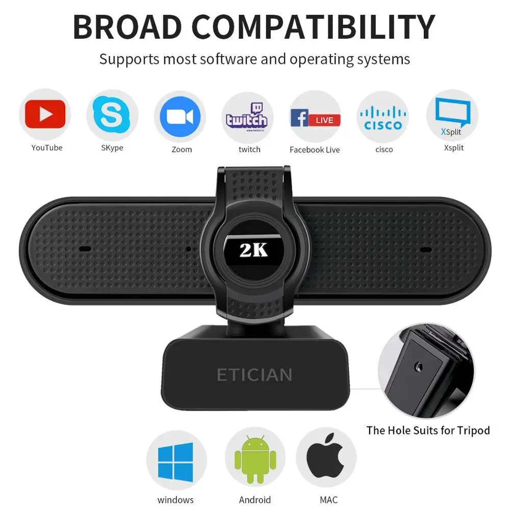 Веб-камера 2K с автофокусом USB Full HD веб-камера микрофоном камера для Mac ноутбука