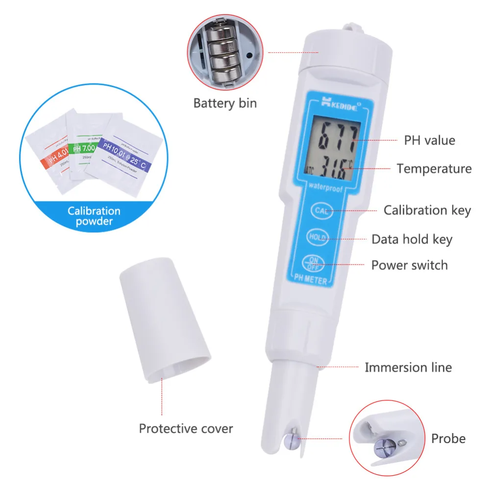 High-precision Digital Display Pen PH Meter CT-6020 Waterproof Acidity Test Water Quality 0.00 -14.00pH | Инструменты