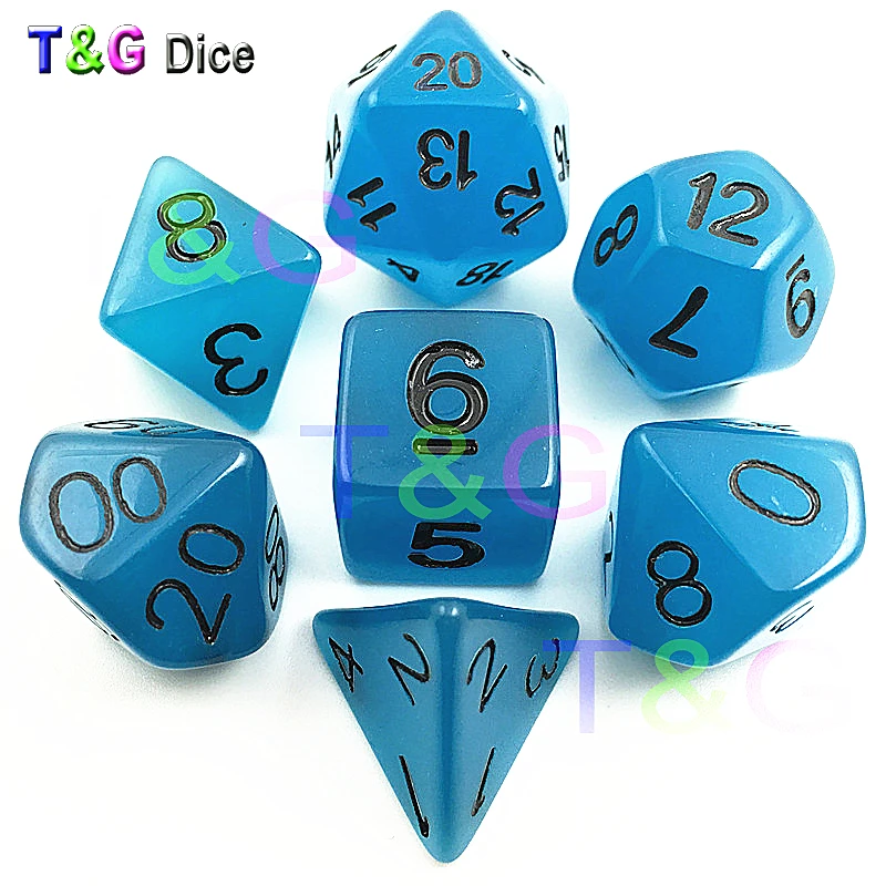 T & G многогранные кости 7 шт./лот Светящиеся в темноте набор D4 6 8 10 10% 12 20 для