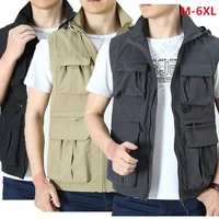 hooded vest middle aged men multi pockets cargo vest quick dry loose large size military fishing vest breathable waistcoat 6xl