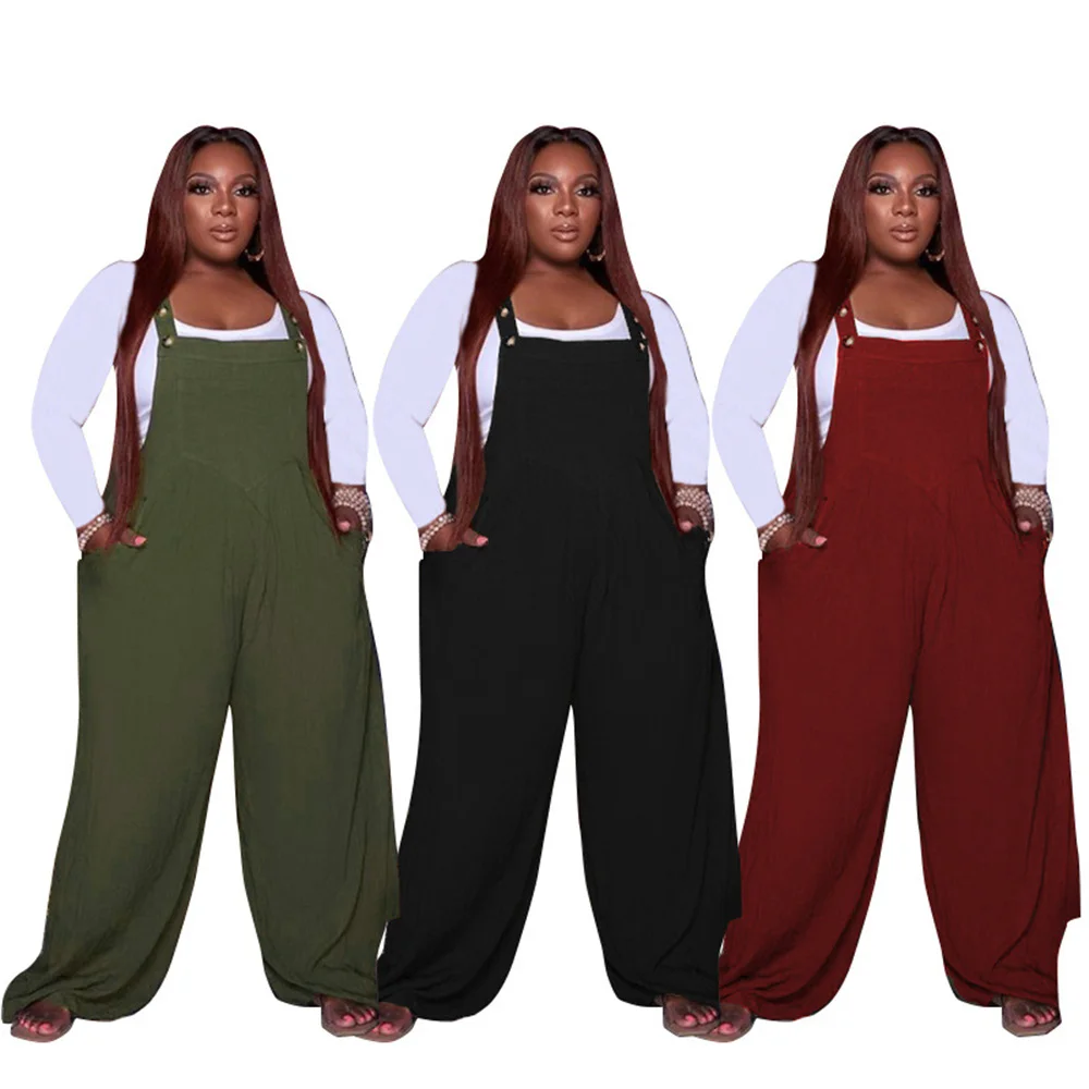 

Plus Size Women Clothing Two Piece Suit While Tops Solid Color Loose Pocket Jumpsuit Sets Women Elegance Wholesale Dropshipping