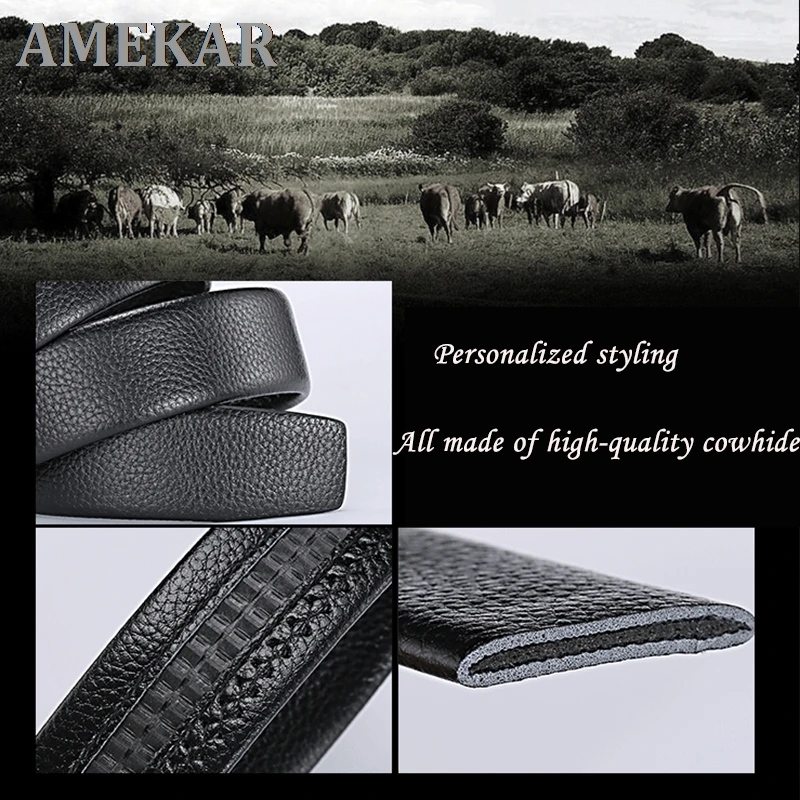 

Leather Belts for Men 3.5cm Width Sports car Brand Fashion Automatic Buckle Black Genuine Leather Belt Men's Belts Cow
