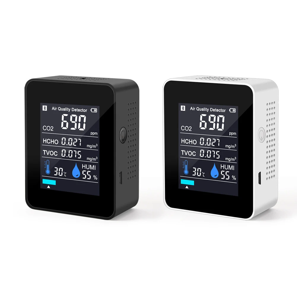 

5 in 1 CO2 Detector Rechargeable Air Quality Monitor via App Control CO2 Meter Sensor Thermometer Hygrometers for Home Office