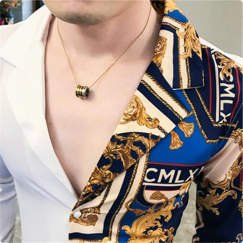 Высокое качество мужская рубашка с цветочным принтом белая черная для ночного