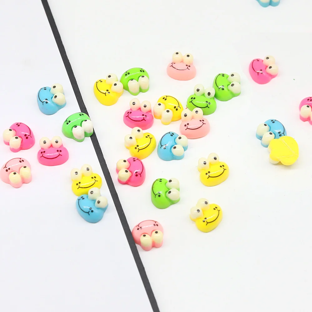200 шт. смайлик смешанные Цвет лягушка Голова Маленькое Kawaii резиновые кабошоны из