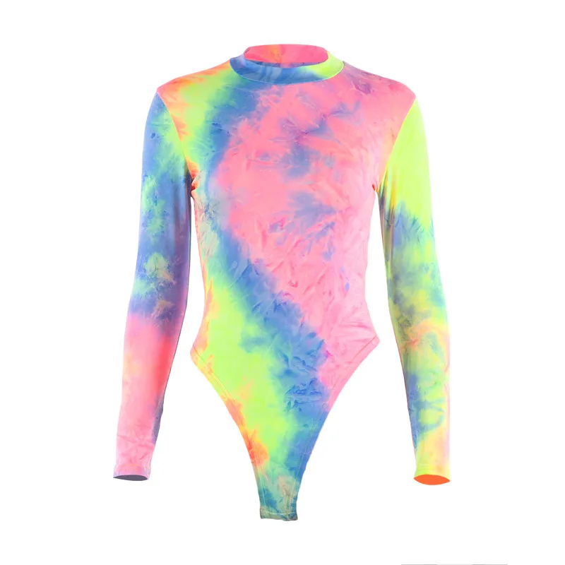 

Women's clothing 2021 new fashion tie-dye round neck long-sleeved one-piece fashion bottoming top women