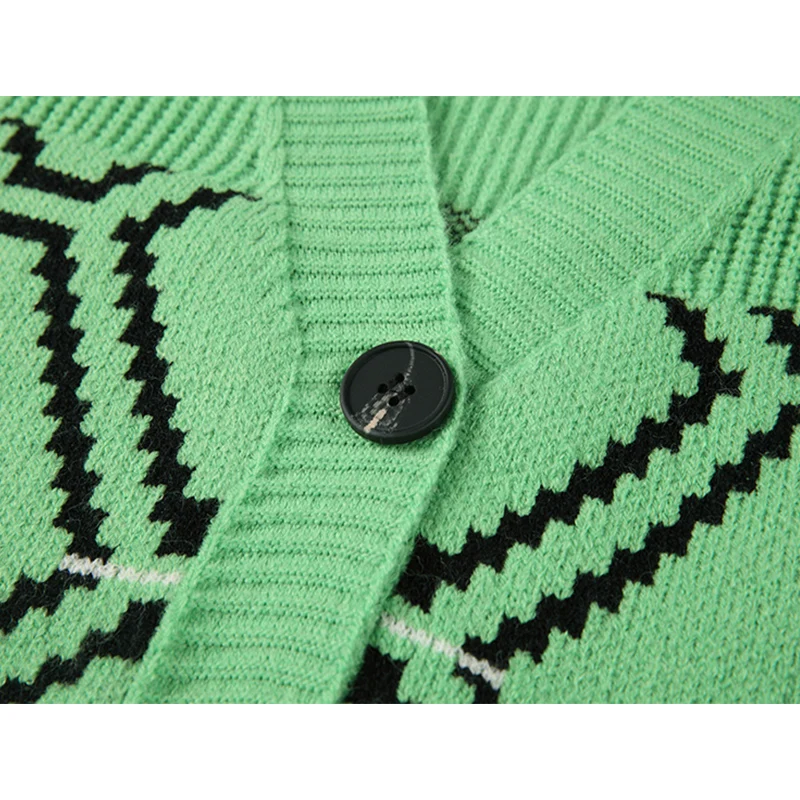 Кардиган женский трикотажный в клетку с длинным рукавом и ромбовидным узором