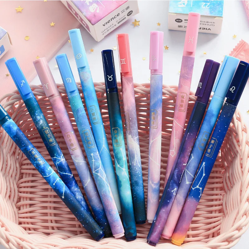 

4pcs/lot 0.5mm Twelve Constellation Gel Pens Set Kawaii Black Ink Starry Sky Signature Pen Cute Stationery School Supplies Gift