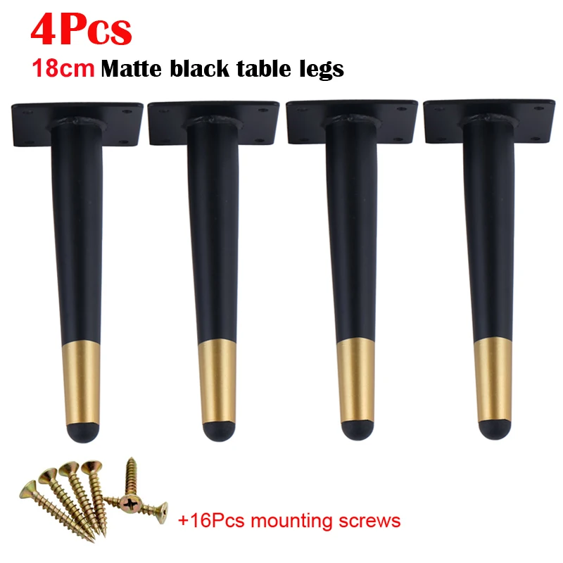 Black Gold 18CM 4 шт мебель стол ноги кожаные ремни с металлической и золотой зауженные диван-кровать шкаф для кухонных шкафов, ног средства ухода за кожей стоп 12/15/18/20/25/30 см с крепежными винтами - Цвет: Black Gold 18CM