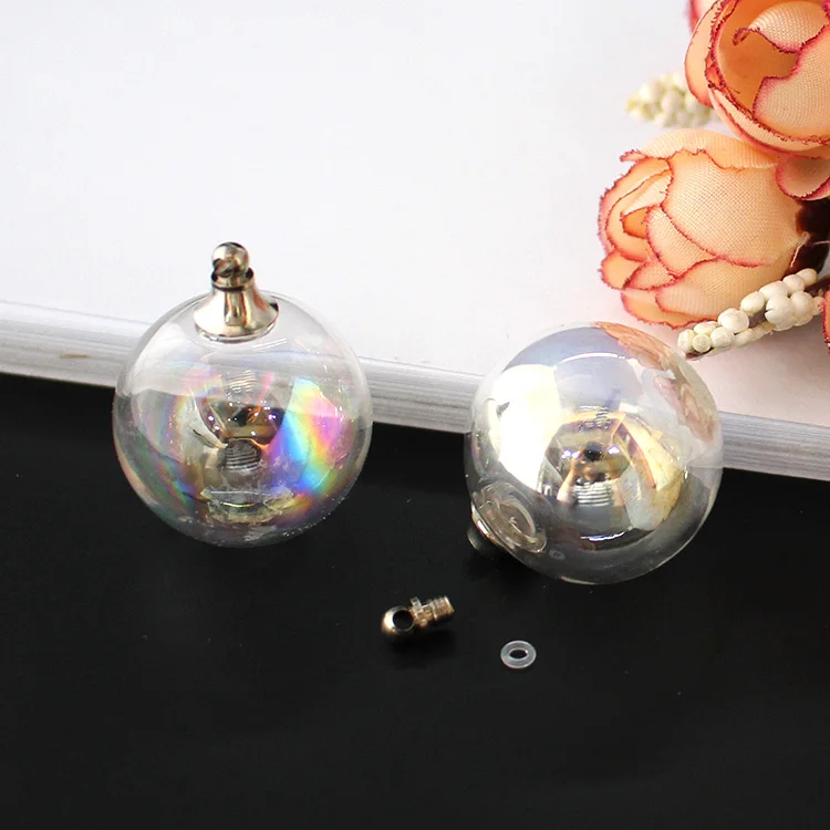 25MM AB Color Ball 5 шт Пустой полый стеклянный шар с металлической винтовой крышкой и резиновым уплотнением стеклянный флакон-кулон, ювелирные изделия, поиск - Окраска металла: 25MM AB Color Ball