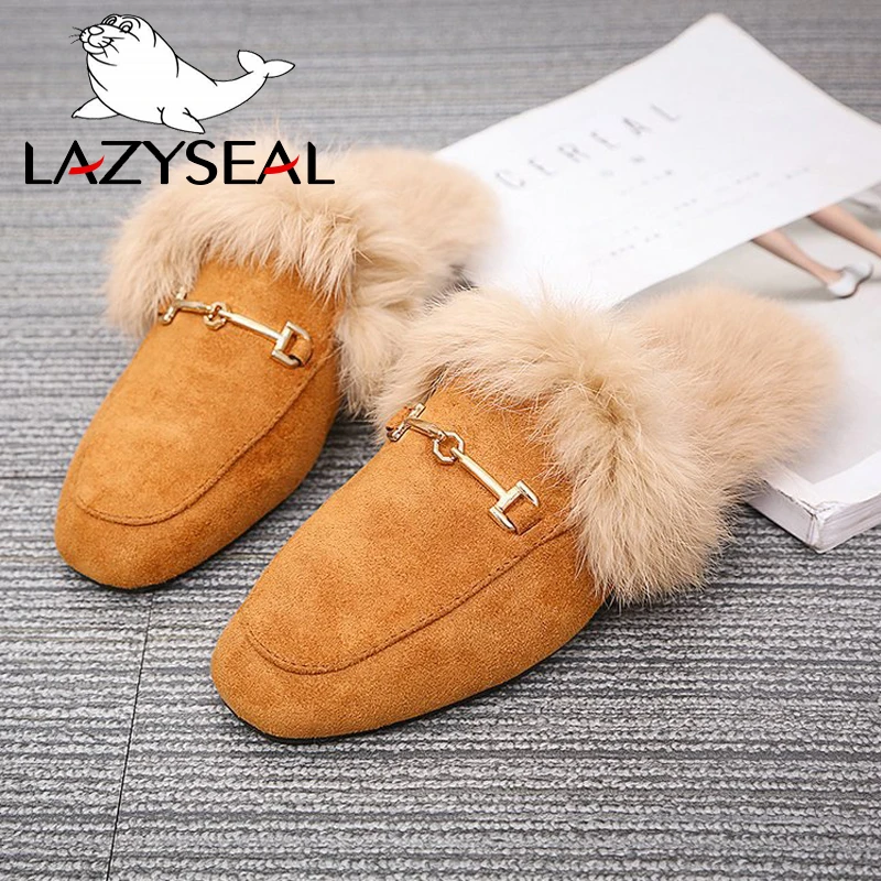 Сланцы LazySeal женские с мехом уличные дизайнерские туфли из натурального