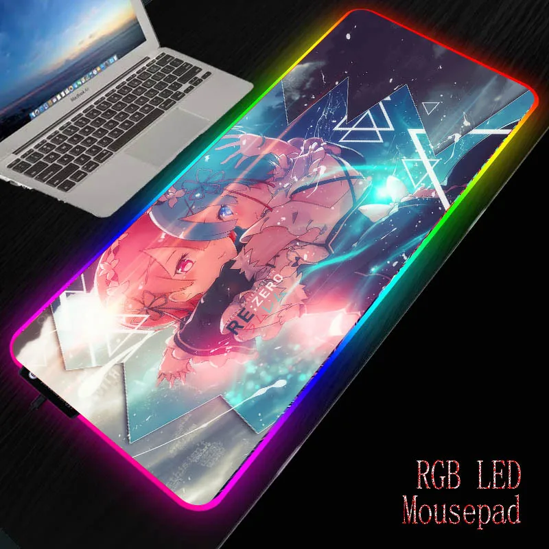 

MRGBEST Re Zero Anime Girl RGB Mouse Pad Computer Mousepad Xxl Big Gamer Desk Mouse Mat Led Mause Pad Backlit Keyboard Mice Mat