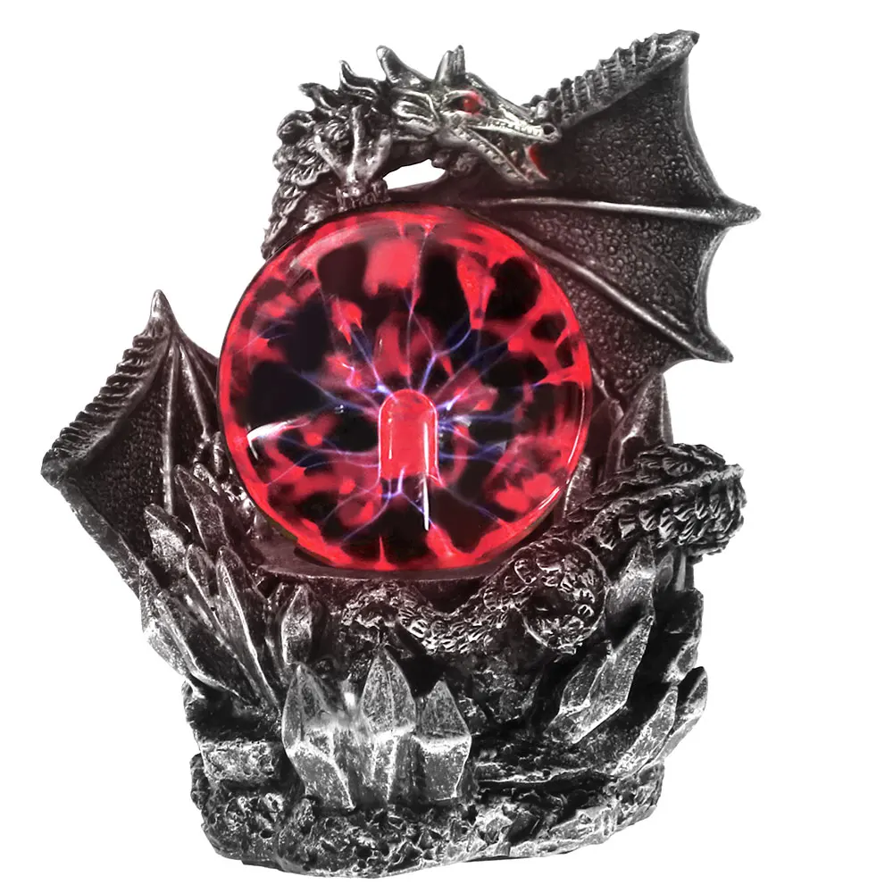 

[MGT] Medieval Dragon Statue Dark Dragons Guardian Halloween Touch Responsive Electric Plasma Gazing Ball Gothic Orb Lighting