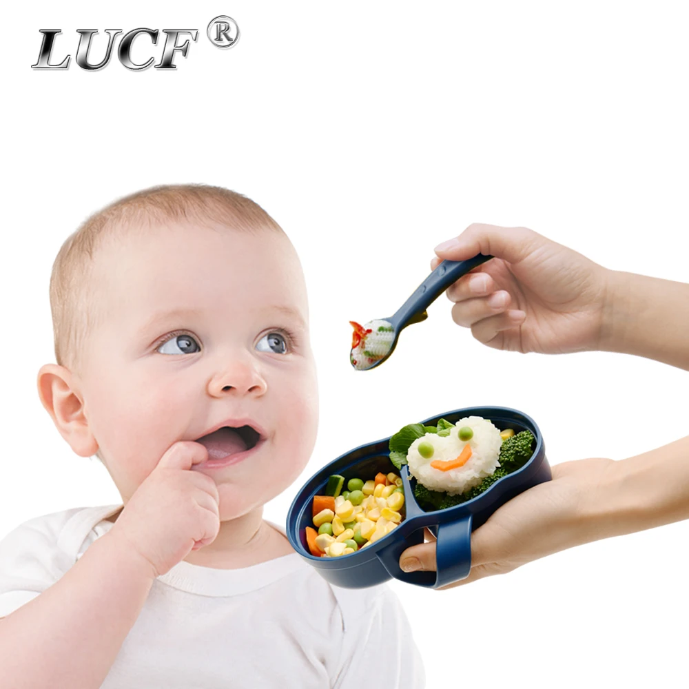 

LUCF Food Level buckle ring Design multi-functional baby feeding Cup with spoon utensils little kids feeding tableware anti-heat