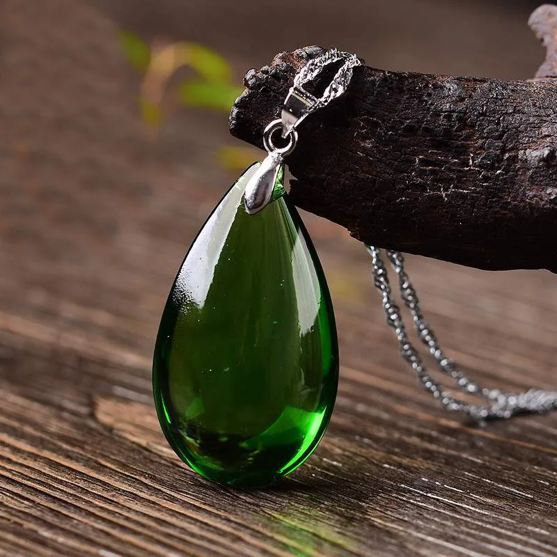 

Charming Natural Czech Glass Pendant Necklace water drop energy healing stone