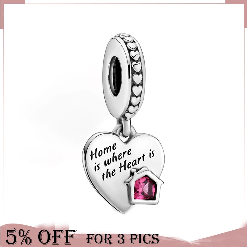 

Hot Sale 925 Sterling Silver Bead Love My Home Heart Dangle Charm Fit Original Pandora Bracelet 2021 Spring Women Jewelry Gift