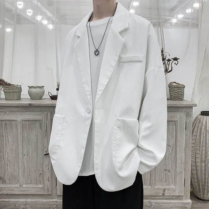 

Spring Corduroy Blazer Men's Fashion Business Casual Dress Jacket Men Korean Style Loose Solid Color Suit Jacket Mens M-2XL
