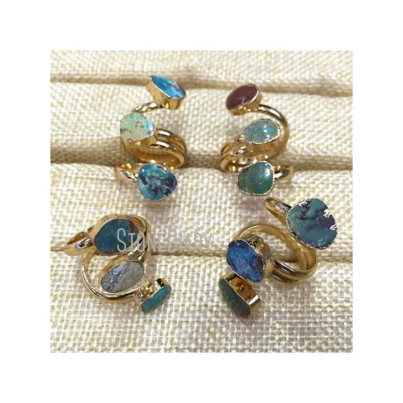 

RM324 модное кольцо из яшмы с золотым покрытием и змеиной кожей