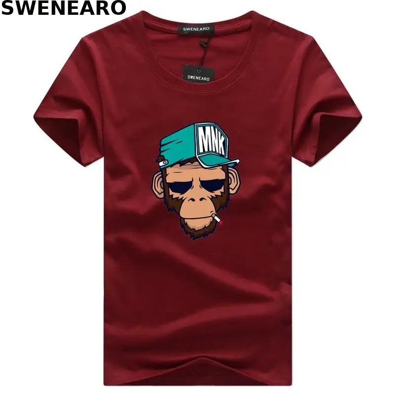 

SWENEARO new 2021 summer MK monkey print T-shirt men's casual O-neck short-sleeved brand T-shirt men's breathable T-shirt men