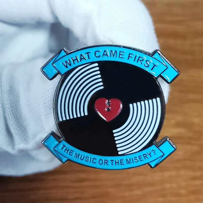 What Came First The Music or The Misery Badge Retro Vinyl Records Soft Enamel Pin Nick Hornby Quote Brooch
