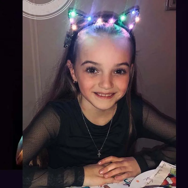 Светодиодный носки с ушками и изображением котика в форме светодиодный повязка