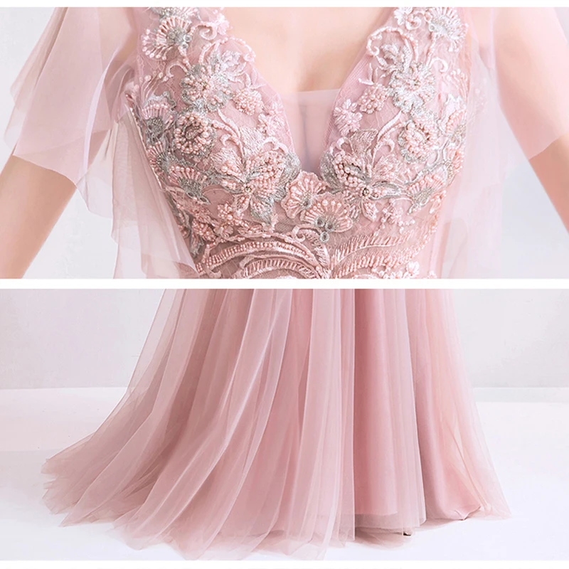 2021 Новый Праздничное платье с низким вырезом на спине розовое кружевное v
