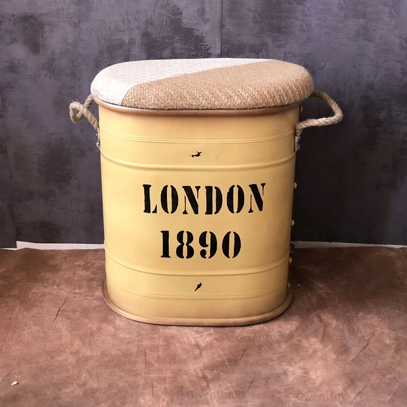 

Retro Iron Storage Stools Creative Storage Bucket Vintage Industrial Home Furniture Bar Decoration Chair Ottomans Bedroom Bench