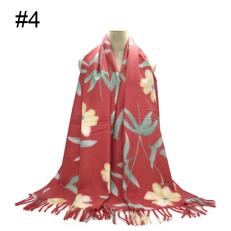 Модные кашемировые женские шарфы с цветочным принтом и кисточками из пашмины