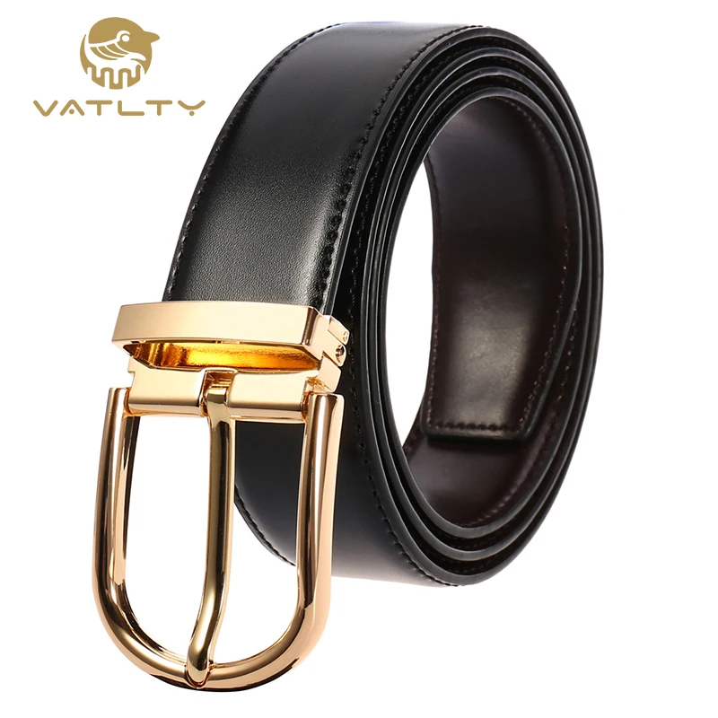 VATLTY Official Authentic New Leather Belts for Men Gold Simple Metal Buckle Natural Cowhide Men's Belt Casual Business Belt